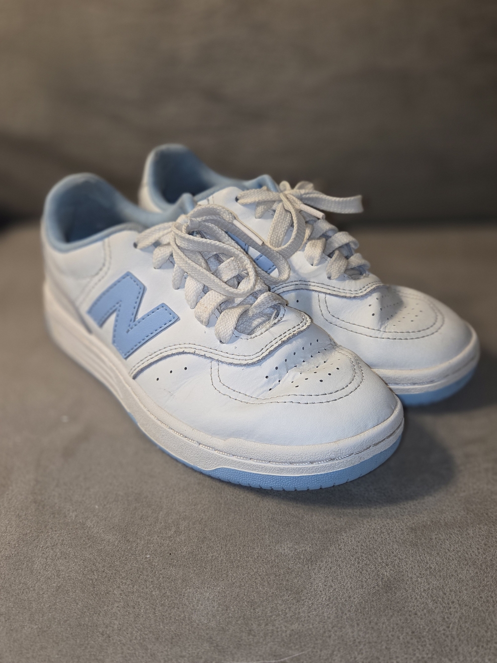 New Balance Kids White and Light Blue Low-Top Sneakers